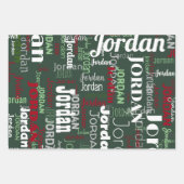 Herhalende Naam Rood Donkergroen Wit Kerstmis Inpakpapier Vel (Voorkant 2)