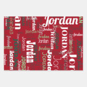 Herhalende Naam Rood Donkergroen Wit Kerstmis Inpakpapier Vel (Voorkant)