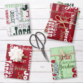 Herhalende Naam Rood Groen Wit Kerstmis Inpakpapier Vel