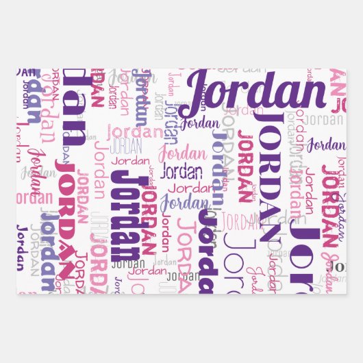 Herhalende Naam Roze en Paarse Verjaardag Inpakpapier Vel (Voorkant 3)