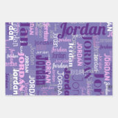 Herhalende Naam Roze en Paarse Verjaardag Inpakpapier Vel (Voorkant 2)