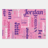 Herhalende Naam Roze en Paarse Verjaardag Inpakpapier Vel (Voorkant)