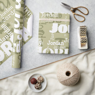 Herhalende Naam Sage Groen Wit Moderne Neutrals Cadeaupapier