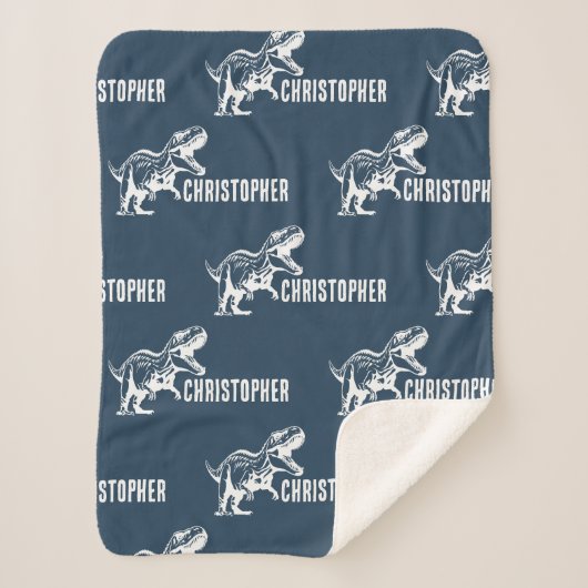 Herhalende Naam T-Rex Signature Midnight Oerwoud Sherpa Deken (Voorkant)