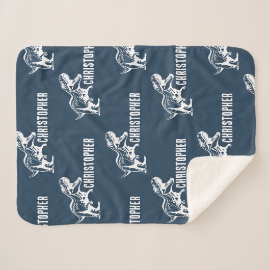 Herhalende Naam T-Rex Signature Midnight Oerwoud Sherpa Deken (Voorkant (horizontaal))