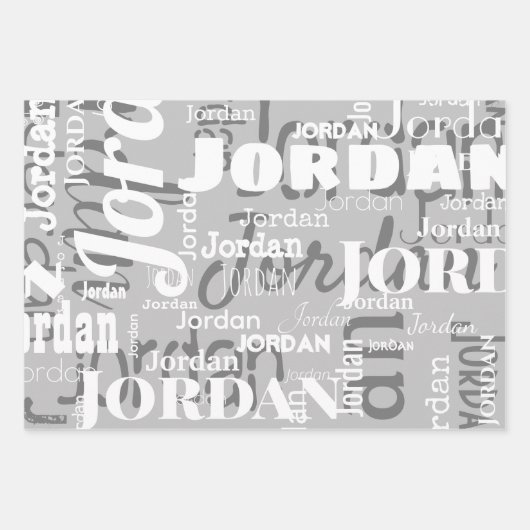 Herhalende Naam Zwart Grijs Wit Modern Neutraal Inpakpapier Vel (Voorkant)