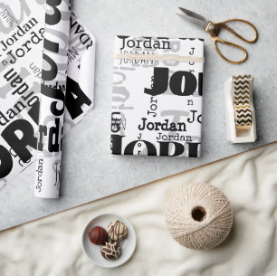 Herhalende Naam Zwart Grijs Wit Moderne Neutrals Cadeaupapier