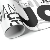 Herhalende Naam Zwart Grijs Wit Moderne Neutrals Cadeaupapier (Rol Hoek)
