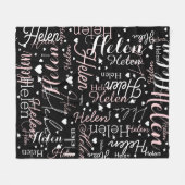 Herhalende namen en harten over het hele zwart fleece deken (Voorkant (Horizontaal))