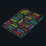 Herhalende Namen, kleurrijke, persoonlijke naam iPad Pro Cover<br><div class="desc">Wat een prachtige, persoonlijke naam voor een iPad Pro of een andere iPad-stijl. De naam herhaalt zich in verschillende lettertypen en primaire kleuren op een zwarte achtergrond. Eenvoudig aan te passen - VERANDERT gewoon NAAM op ÉÉN PLAATS. De naam van steunen tot 7 karakters. Een kleurrijke en leuke manier om...</div>
