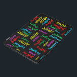 Herhalende Namen, kleurrijke, persoonlijke naam iPad Pro Cover<br><div class="desc">Wat een prachtige, persoonlijke naam voor een iPad Pro of een andere iPad-stijl. De naam herhaalt zich in verschillende lettertypen en primaire kleuren op een zwarte achtergrond. Eenvoudig aan te passen - VERANDERT gewoon NAAM op ÉÉN PLAATS. De naam van steunen tot 7 karakters. Een kleurrijke en leuke manier om...</div>