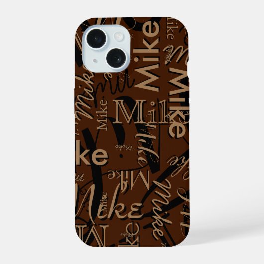Herhaling aangepaste naam Modern Brown iPhone 15 Case (Achterkant)