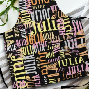 Herhaling van haar naam / kleuren op zwart schort