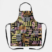 Herhaling van haar naam / kleuren op zwart schort (Voorkant)