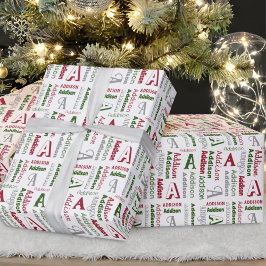 Herhalingsnaam en Initiaal Genderneutrale Kerstmis Cadeaupapier