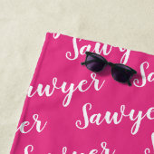 Herhalingsnaam voor Bright roze kalligrafie op maa Strandlaken (In situ)