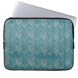 Heringbone Chevron-patroon op Turquoise Laptop Sleeve