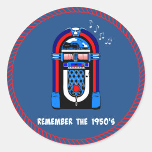 Herinner je de jaren 50, witte tekst op donkere kl ronde sticker