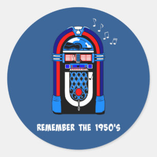 Herinner je de jaren 50, witte tekst op donkere kl ronde sticker