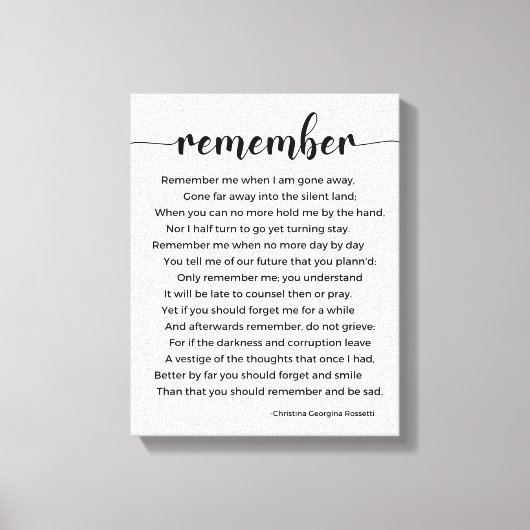 Herinner je Poem van Christina Georgina Rossetti Canvas Afdruk (Voorkant)