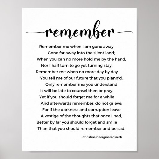 Herinner je Poem van Christina Georgina Rossetti Poster (Voorkant)