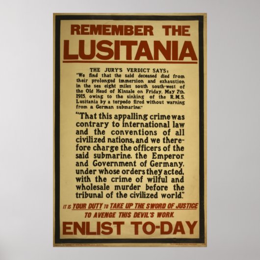Herinner me vandaag Enlist Lusitania Poster (Voorkant)