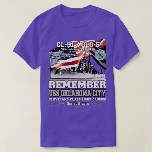 Herinner USS Oklahoma City CL91 US Navy cruiser T-shirt (Design voorkant)