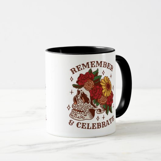Herinner Vier Dag van de Dode Schedel Florals Mok (Voorkant rechts)
