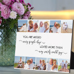 Herinnering 10 Foto White Je bent gemist Fotoplaat<br><div class="desc">Persoonlijke foto-gedenkplaat met liefdevolle formuleringen in moderne typografie en elegante kalligrafie. Het fotomalplaatje is opstelling voor u om uw afbeeldingen toe te voegen, die in vierkant/instagramformaat, in twee rijen van vijf worden getoond, die de lange randen aan elkaar grenzen en het gedenkteken ontwerpen. De formulering luidt: "je wordt elke dag...</div>