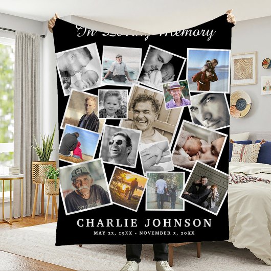 Herinnering 17 Foto Collage Funeralie Herdenking Fleece Deken