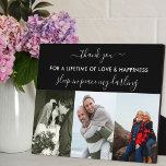Herinnering 3 Foto Collage Black - Aangepast Fotoplaat<br><div class="desc">Creëer je eigen herinneringsplaatje in het liefhebben van je speciale persoon, met drie van je gelukkigste afbeeldingen. De tekst is volledig bewerkbaar - op dit moment staat "bedankt" voor een leven lang van liefde en geluk - slaap in vrede, mijn liefje. Het fotomalplaatje is ook opstelling klaar voor u om...</div>
