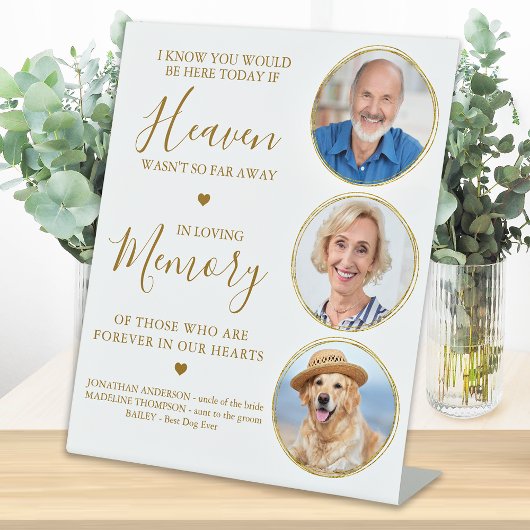 Herinnering 3 Foto Gold Heaven Wedding Memorial Reclamebord Met Voetstuk