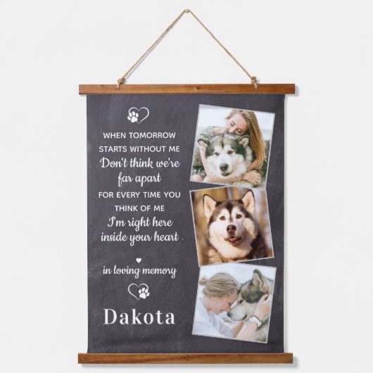 Herinnering 3 Foto Pet Loss Gift Dog Memorial Hangend Wandkleed (Voorkant)