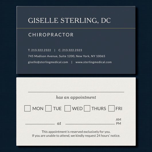 Herinnering aan afspraak chiropractor visitekaartje