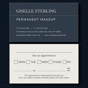 Herinnering aan afspraak permanente make-up visitekaartje