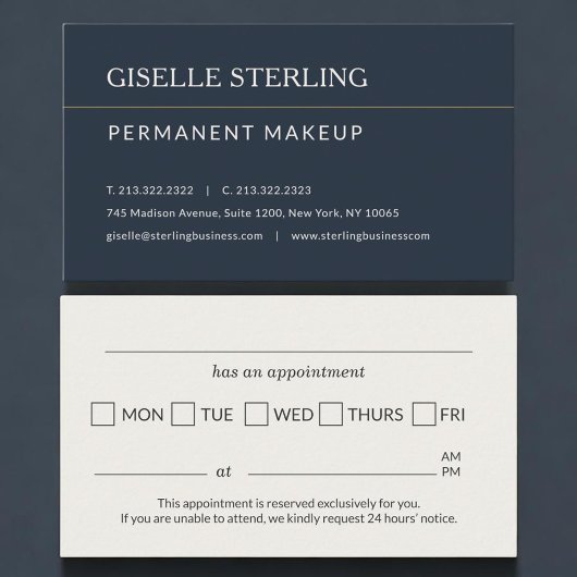 Herinnering aan afspraak voor permanente make-up afsprakenkaartje