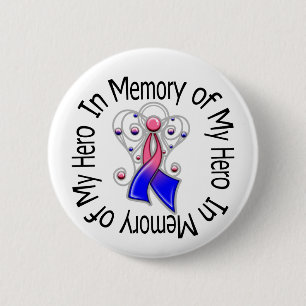 Herinnering aan mijn Hero Male Breast Cancer Angel Ronde Button 5,7 Cm