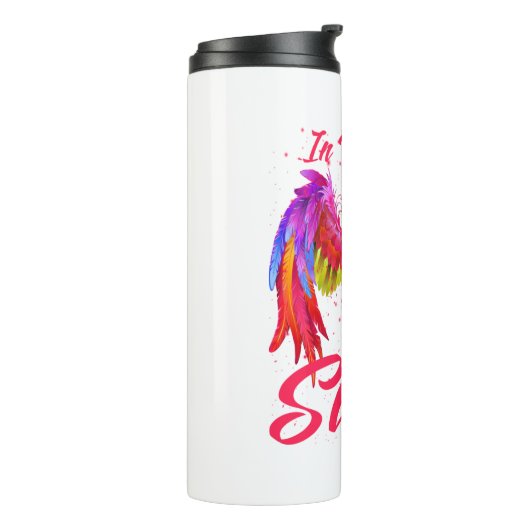 Herinnering aan mijn zuster Wings Breast Cancer Thermosbeker (Gedraaid links)