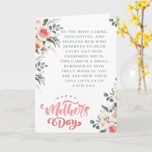 herinnering aan onbaatzuchtige moeder, moederdag k kaart (Gele Bloem)