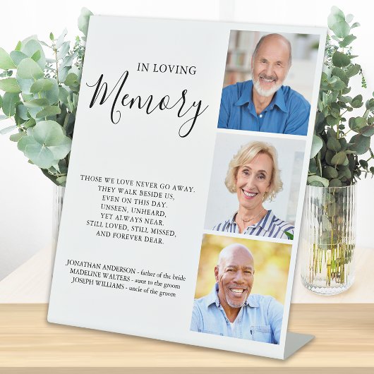 Herinnering Aangepast 3 Fotobruiloft Memorial Reclamebord Met Voetstuk