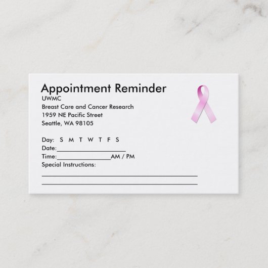 Herinnering afspraak roze lint afsprakenkaartje (Voorkant)