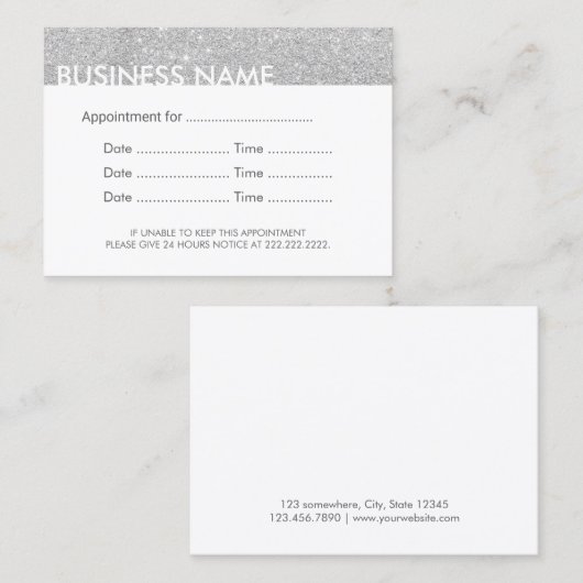 Herinnering benoeming Modern Silver Glitter Afsprakenkaartje (Voorkant / Achterkant)