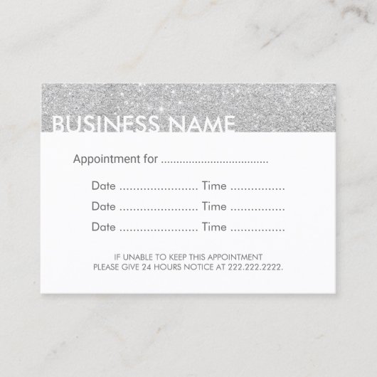 Herinnering benoeming Modern Silver Glitter Afsprakenkaartje (Voorkant)