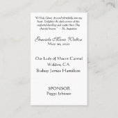 Herinnering bevestiging gouden duif kruis lelie visitekaartje (Achterkant)