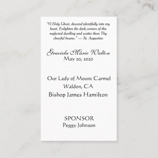 Herinnering bevestiging gouden duif kruis lelie visitekaartje (Achterkant)