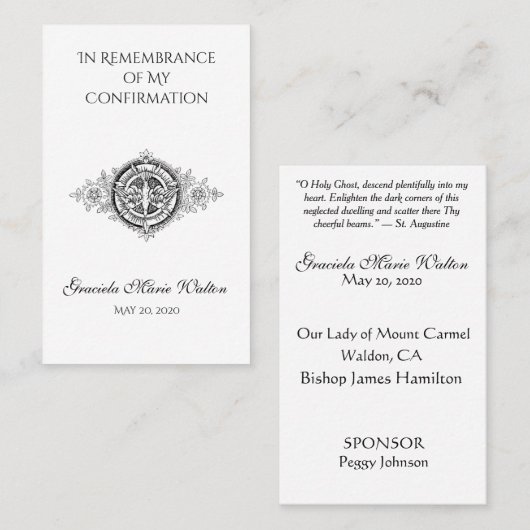 Herinnering bevestiging gouden duif kruis lelie visitekaartje (Voorkant / Achterkant)