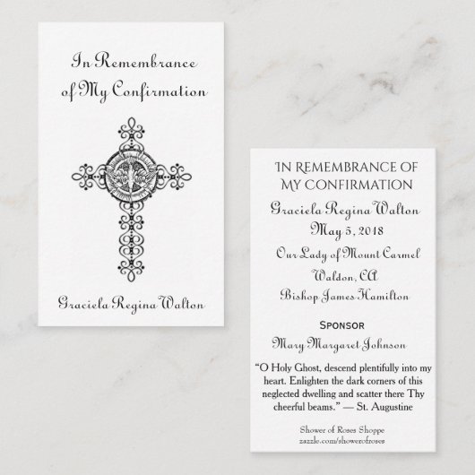 Herinnering bevestiging kruis dove Heilige Kaart - Visitekaartje (Voorkant / Achterkant)