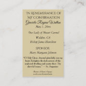 Herinnering Bevestiging Meisje Heilige Kaart beves Visitekaartje (Achterkant)