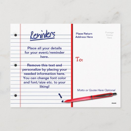 HERINNERING BRIEFKAART - NOTEPAPER - MULTIFUNCTION (Achterkant)