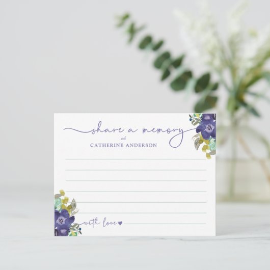 Herinnering delen Bloemrijke Elegante Script Funer Briefkaart (Staand voorkant)